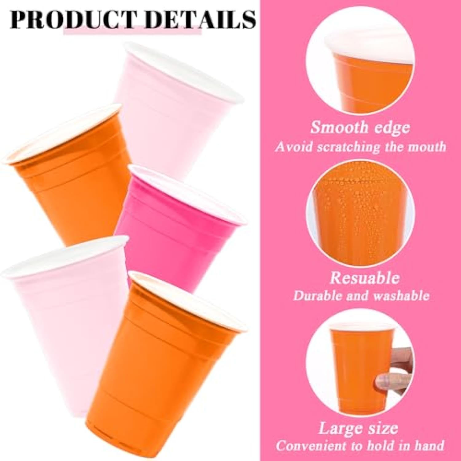 48Pcs Pink And Orange Plastic Cups Party Supplies Light Hot Pink Orange Plastic Cup 12Oz Disposable Cups For Wedding Birthday Bridal Baby Shower Summer Bachelorette Party Decor Favor