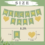 Sage Green Baby Shower Decorations Kit Welcome Baby, Gold Pennant & Bodysuit Banner