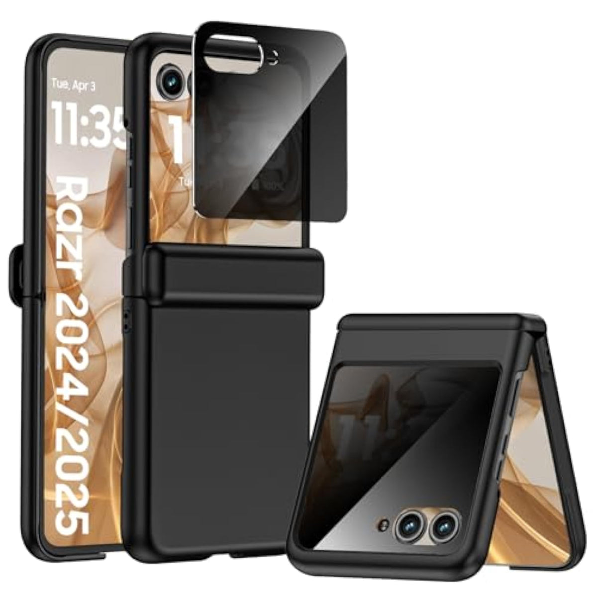 For Motorola Moto Razr 2024 Case/Razr 2025 Case, [Privacy Screen Protector & Hinge Protection] Slim Matte Pc Full Body Shockproof Rugged Durable Protective Cover For Razr 2024/2025, Black