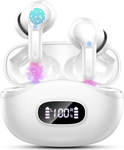 Wireless Earbuds, 2025 Bluetooth 5.4 Headphones Bass Stereo, Ear Buds with 4 Mics ENC Noise Cancelling, Bluetooth Earbuds 48H Playtime LED Display