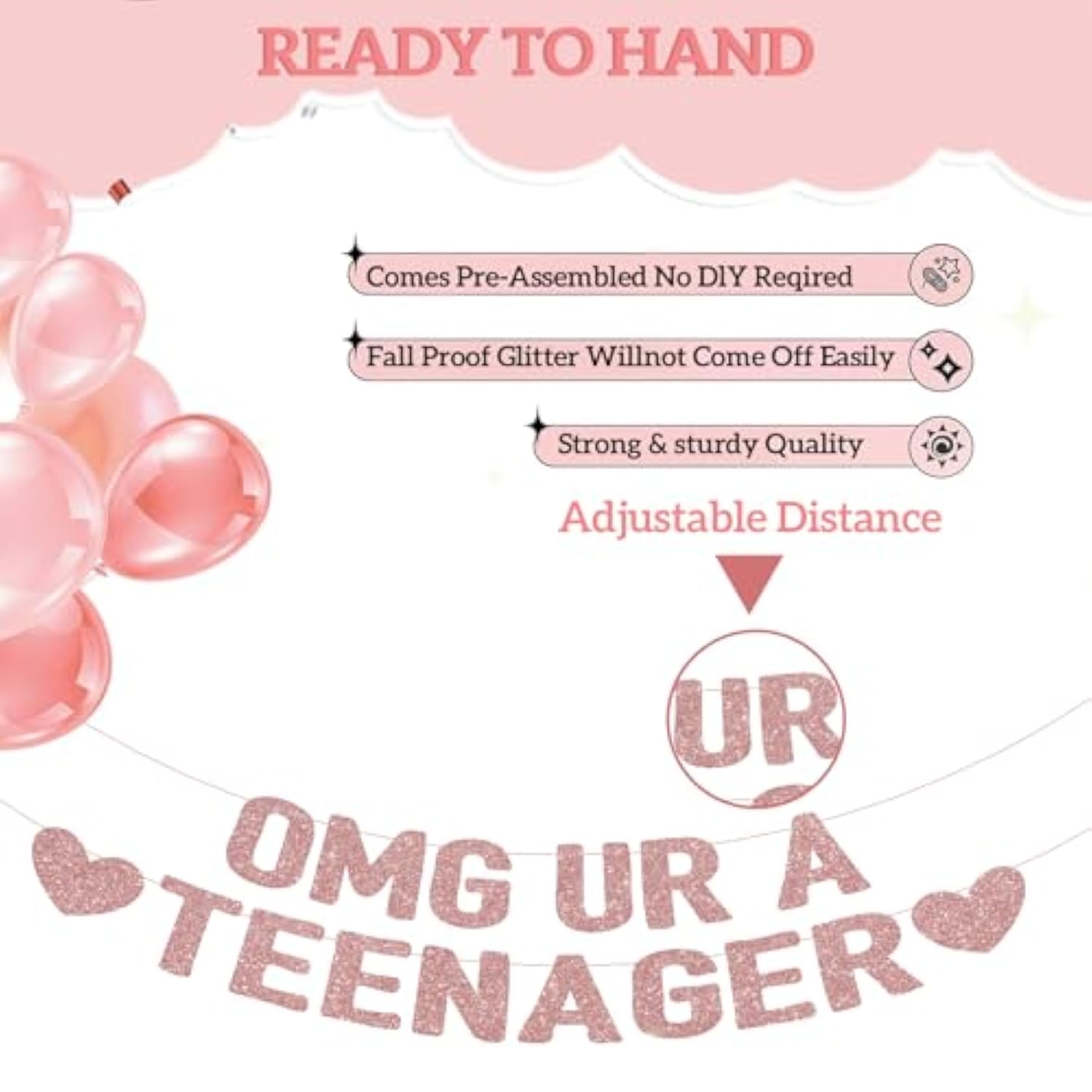 Omg Ur A Teenager Banner – 13Th Birthday Decorations For Girls, Rose Gold Glitter Happy 13Th Bday Party Decor, Pre-Strung Teen Girl Birthday Decorations For 13 Year Old Girl