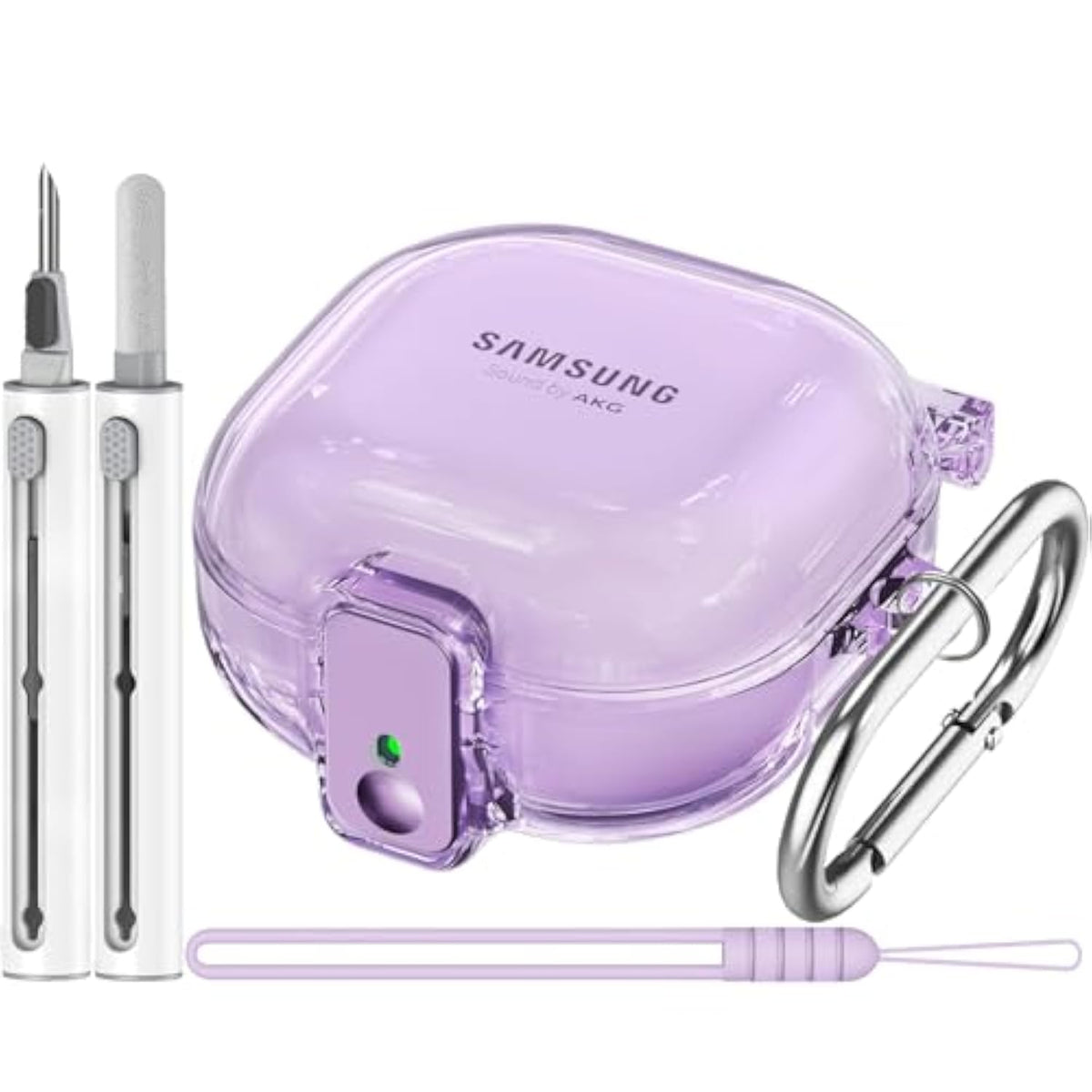 For Samsung Galaxy Buds Pro 2 Case/Galaxy Buds Fe Case/Galaxy Buds 2/Galaxy Buds Pro/Galaxy Buds Live,With Safety Lock Housing,Accessories With Keychain/Silicone Wrist Strap - Purple