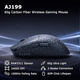 Ajazz Aj199 Wireless Gaming Mouse, Carbon Fiber Shell, Tri-Mode 2.4G/Bluetooth/Usb-C, 58G Ultra-Lightweight, Paw3311 Sensor Up To 24000 Dpi, 500Mah Battery For Pc/Mac/Game/Travel, Black