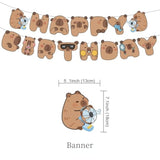 Capybara Birthday Decor Set with Banner, Swirls, Toppers and Balloons