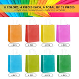 32 Pack Small Paper Gift Bags With Handles, 5.8"×3.2"×8.25" Kraft Paper Party Favor Bags Bulk For Kids Birthday, Baby Shower, Crafts, Wedding, Party Supplies (8 Colors)