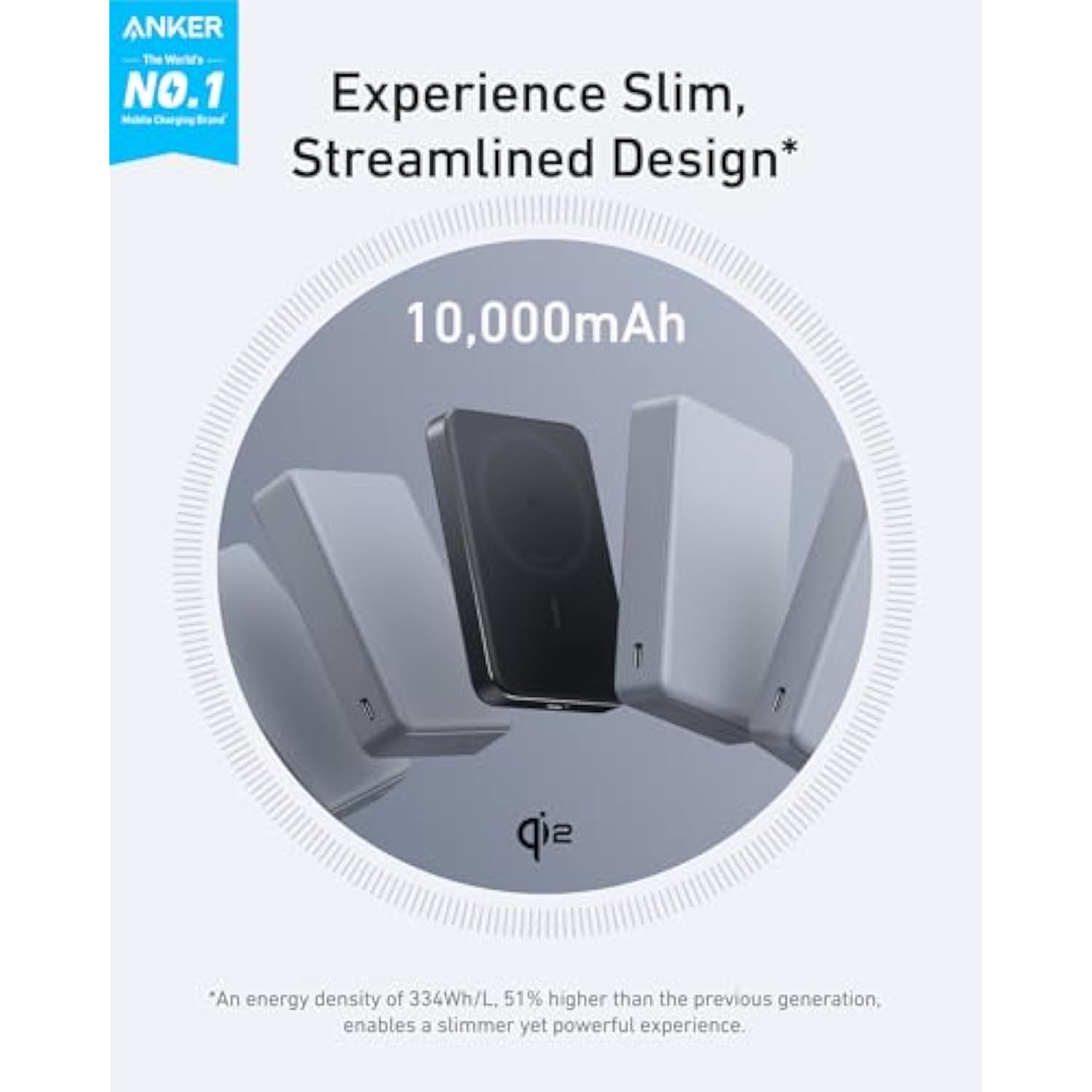 Anker MagGo Power Bank, Ultra-Slim 10,000mAh Magnetic Battery Pack, Qi2 Certified 15W Ultra-Fast MagSafe Compatible Portable Charger, Ergonomic Design, for iPhone16/15/14/13/12 Series Only