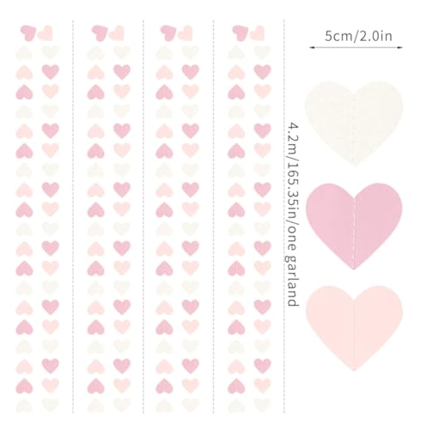 Pink-White Girls Birthday Party-Decorations Heart-Garland - 52Ft Valentines Day Proposal Galentines Wedding Paper Streamers Banner,Baby Bridal Shower Engagement Bachelorette Decor