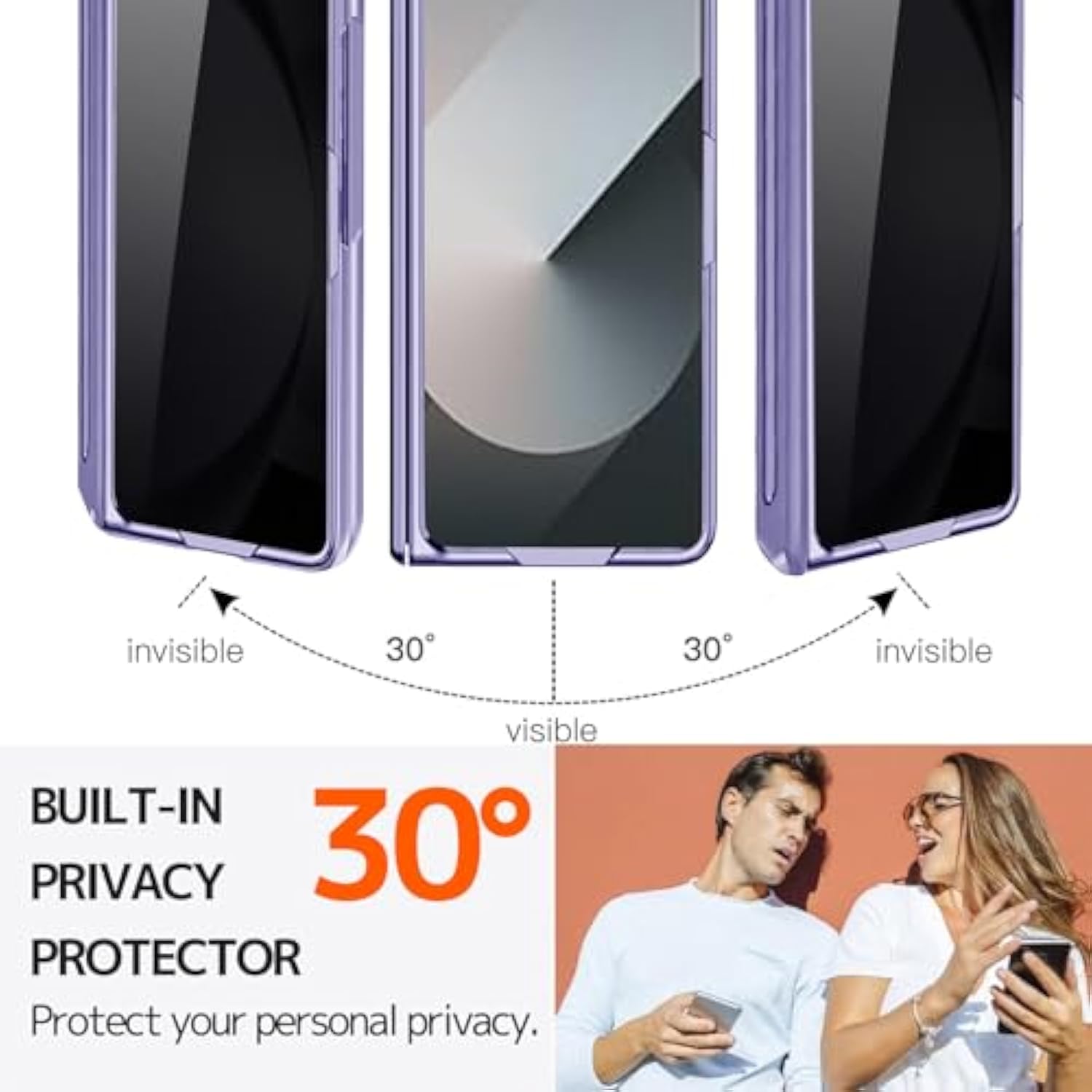For Samsung Z Fold 6 Case With S Pen Holder & Hidden Kickstand, Built In Privacy Screen Protector Hinge Full Body Hard Phone Cover For Samsung Galaxy Z Fold 6 Case With Slim S Pen Slot – Purple