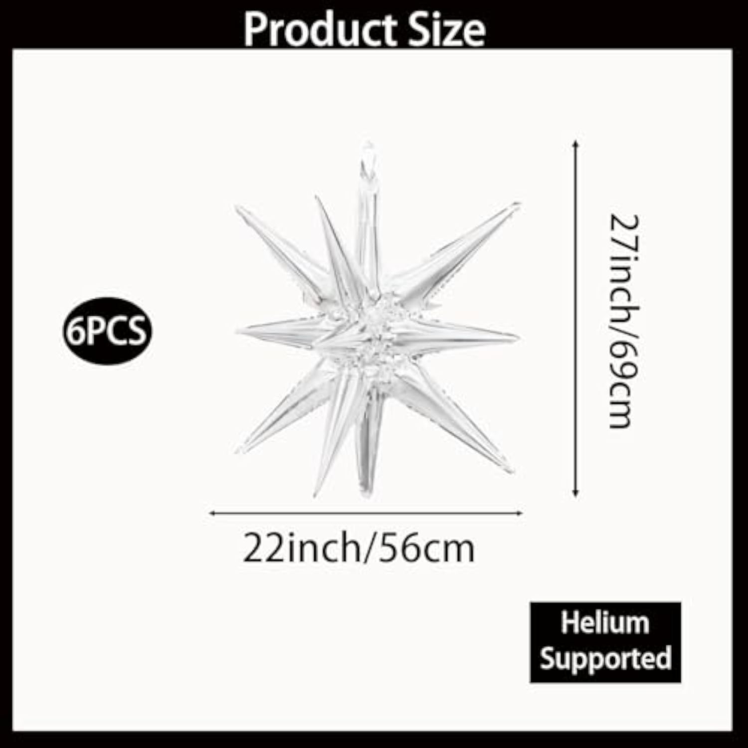 6pcs 27 Inch Silver Explosion Balloons 14-Pointed Star Foil for Party Decor