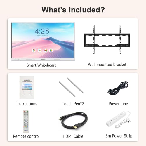 Interactive Smart Board For Classroom, 55 8+128 Gb Electronic Digital Whiteboard Built-In Android Os & Open App Ecosystem - 4K Touchscreen Smartboard For Home Office School Studio Display