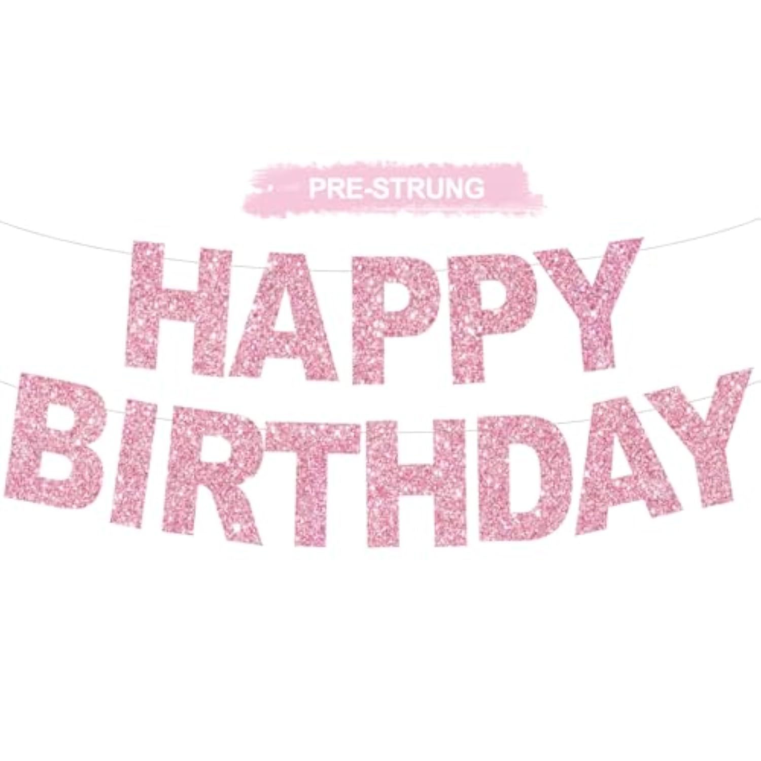 Pink Happy Birthday Banner, Pre-Strung Party Decorations for Women & Kids