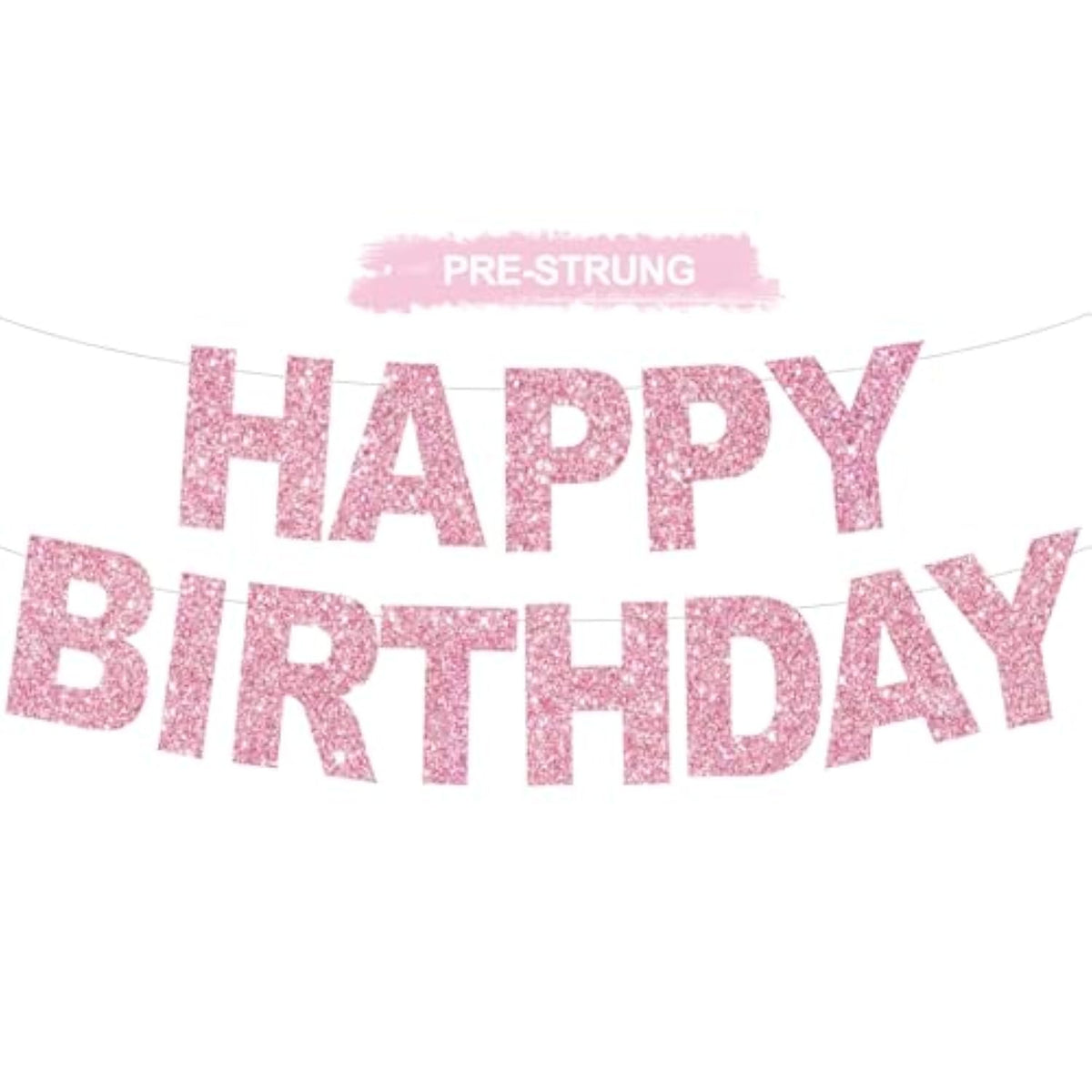 Pink Happy Birthday Banner, Pre-Strung Party Decorations for Women & Kids
