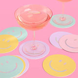 Smile Pastel Party Drink Coasters - 16 Pcs - Iridescent Foil | Happy Pastel Birthday Party Decorations, Cute Bachelorette Party, Cool Cocktail Disposable Coaster