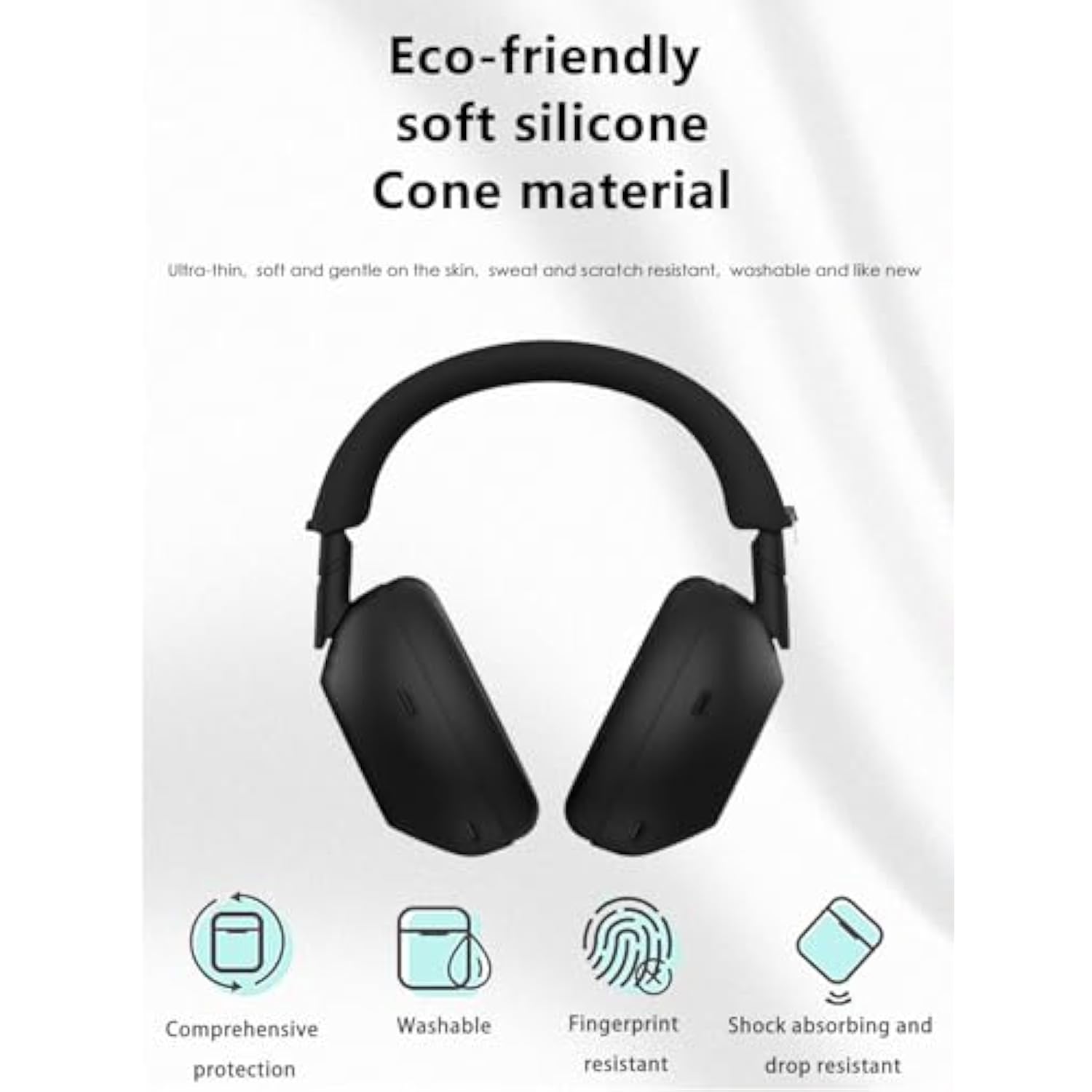 3 Sets Case Covers For Sony Wh-1000Xm6,With Washable Ear Cushion & Headband & Ear Cup Covers,Anti-Scratch Sweatproof Soft Silicone Accessories (Black)