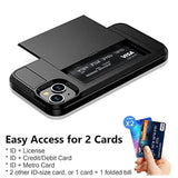 Compatible With Iphone 15 Case With Card Holder, Dual Layer Shockproof Wallet Phone Case, Hidden Card Slot Sliding Protective Hard Shell Back Cover Slim Case For Iphone 15, 6.1 Inch Black