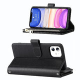 For 11 Phone Case Wallet For Women,For 11 Case With Card Holder, Crossbody Case With Credit Card Holders And Slots Zipper Lanyard Strap Leather Cases For Men,6.1 Inch Black