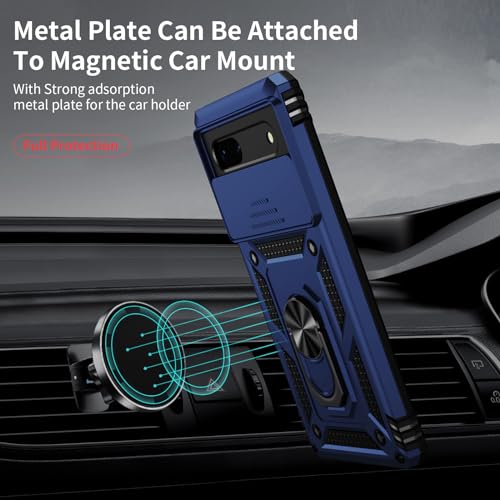 For Google Pixel 7 Case With Camera Lens Cover, Hd Screen Protector, 10 Ft Military Grade Drop Protection, Magnetic Ring Holder Kickstand Protective Phone Case For Google Pixel 7, Navy Blue