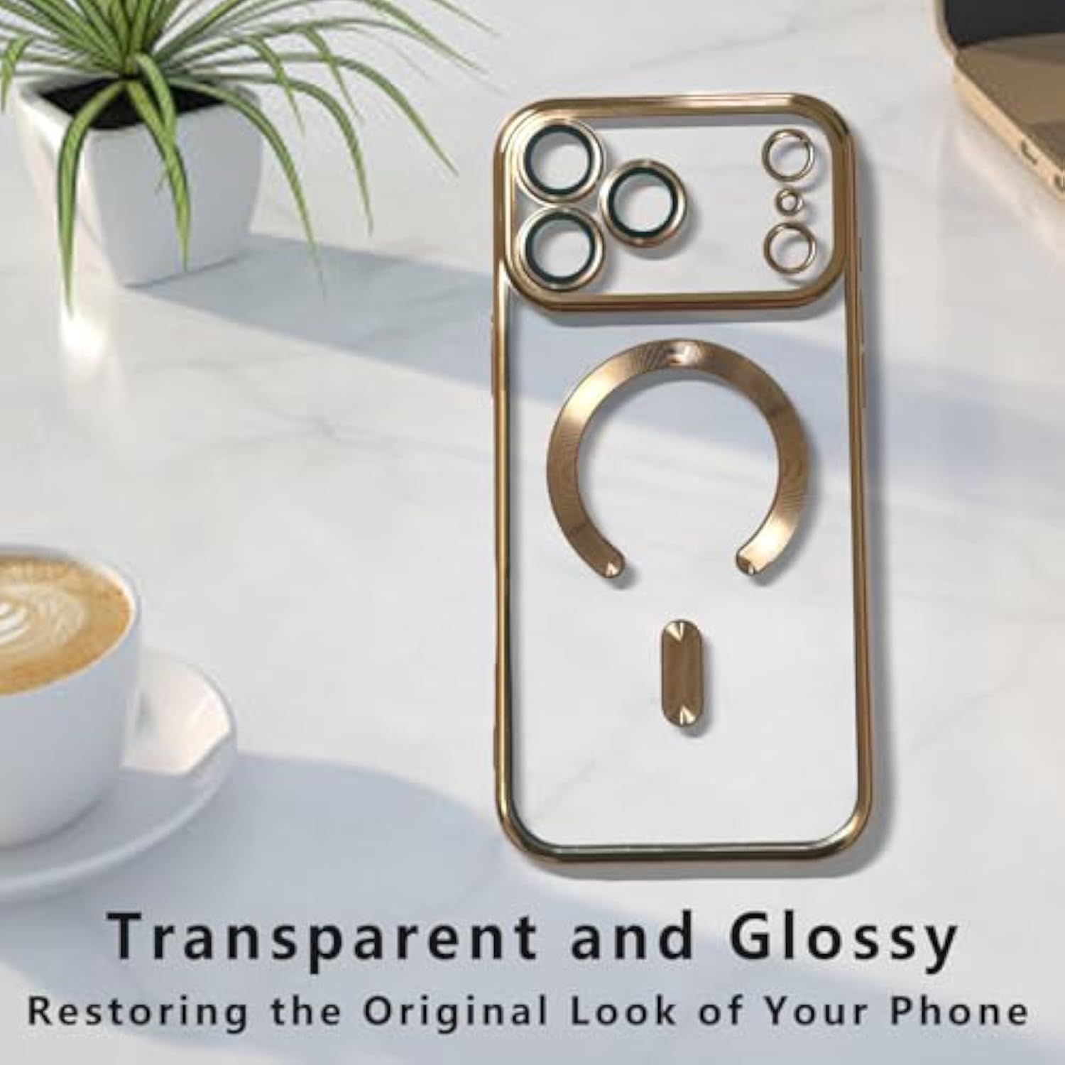 Clear Magnetic Case for iPhone 17 Pro Max - Gold, Compatible with MagSafe, Built-in Camera Lens Protector, Soft Slim Phone Case Cover for 6.9" iPhone 17 Pro Max