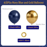 65pcs Navy Blue Gold 12in Balloons for Wedding Anniversary Birthday Parties