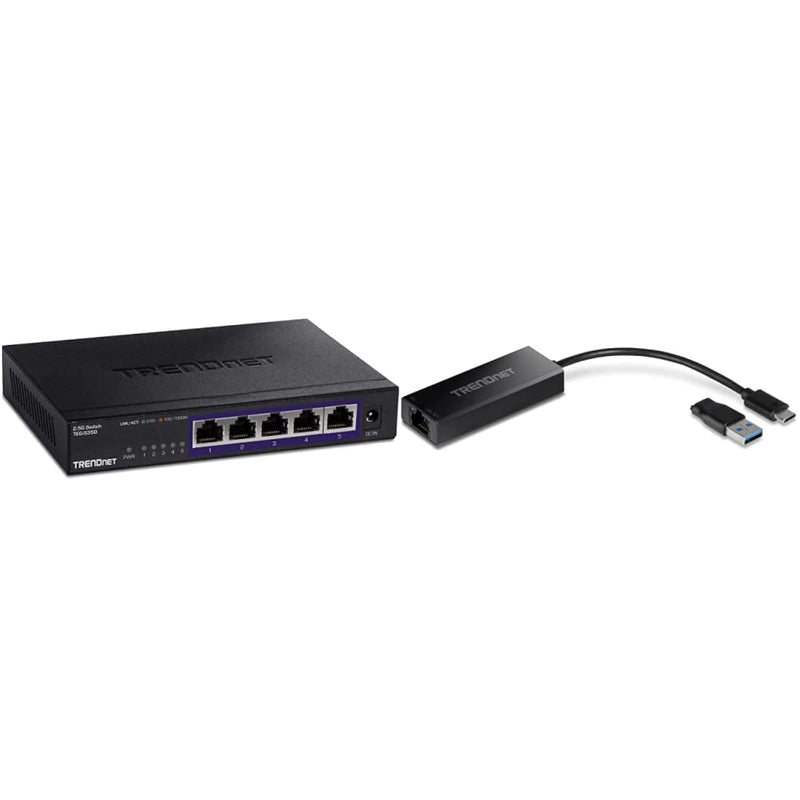 TRENDnet 5-Port Unmanaged 2.5G Switch, Black, (TEG-S350) & 2.5G USB-C to RJ-45