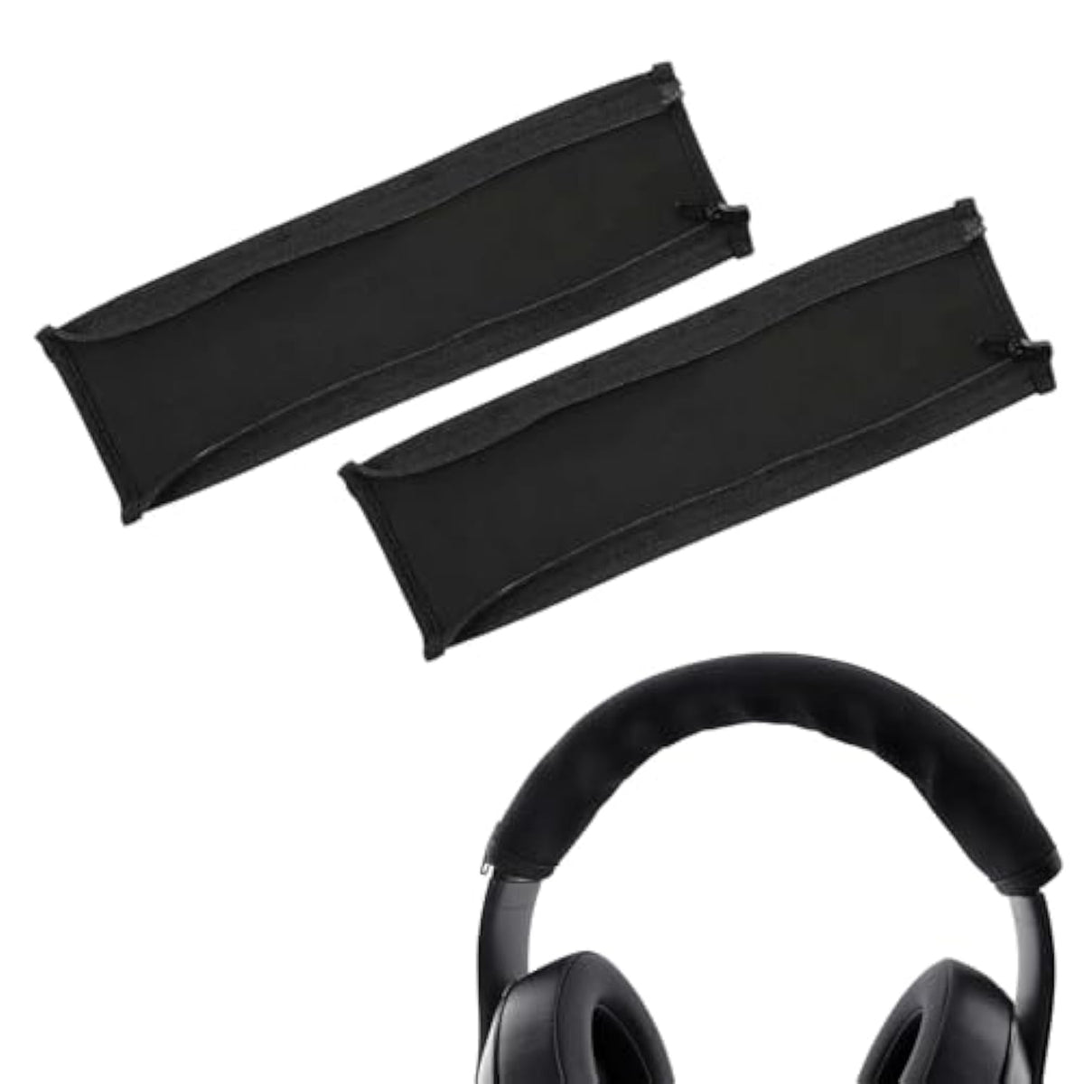 2 Pcs Headphone Headband Cover With Zipper Installation, Black