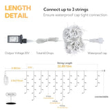 33Ft 360L Led Christmas Icicle Lights Outdoor Waterproof,8 Modes Plug In Curtain String Lights With 60 Drops,Christmas L