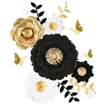 3D Paper Flower Decorations(Set Of 13, White Black Gold), Giant Paper Flowers For Wedding Backdrop, Graduation Party, Bridal Shower, Halloween Centerpieces, Nursery Wall Decor
