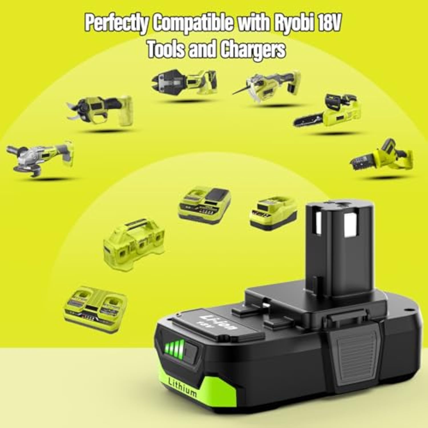 2Packs 3.0Ah Battery Replacement For Ryobi 18V Battery P102 P103 P104 P105 P108 P109 P190 Compatible With Ryobi 18V Cordless Power Tools