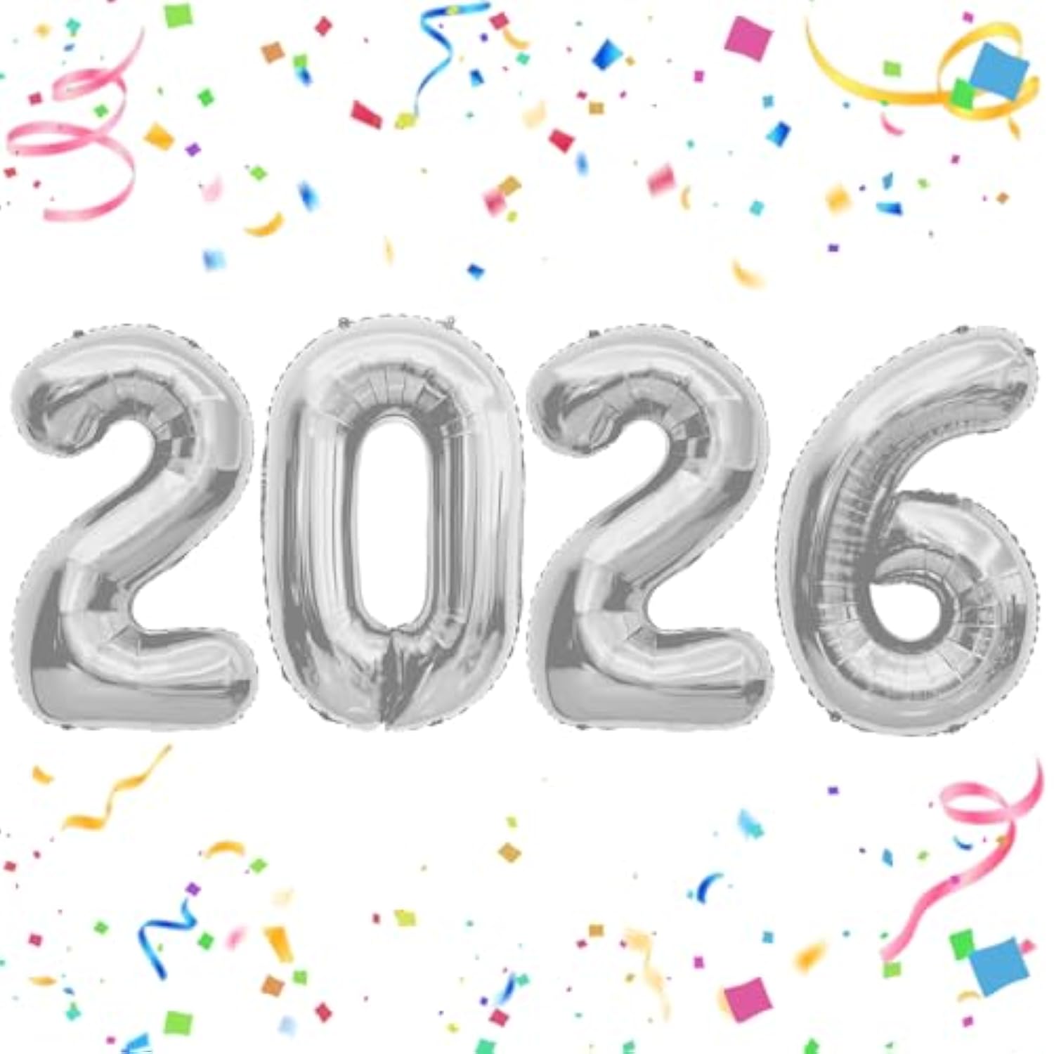 40in Silver 2026 Foil Balloons for New Year Party Graduation & Celebration