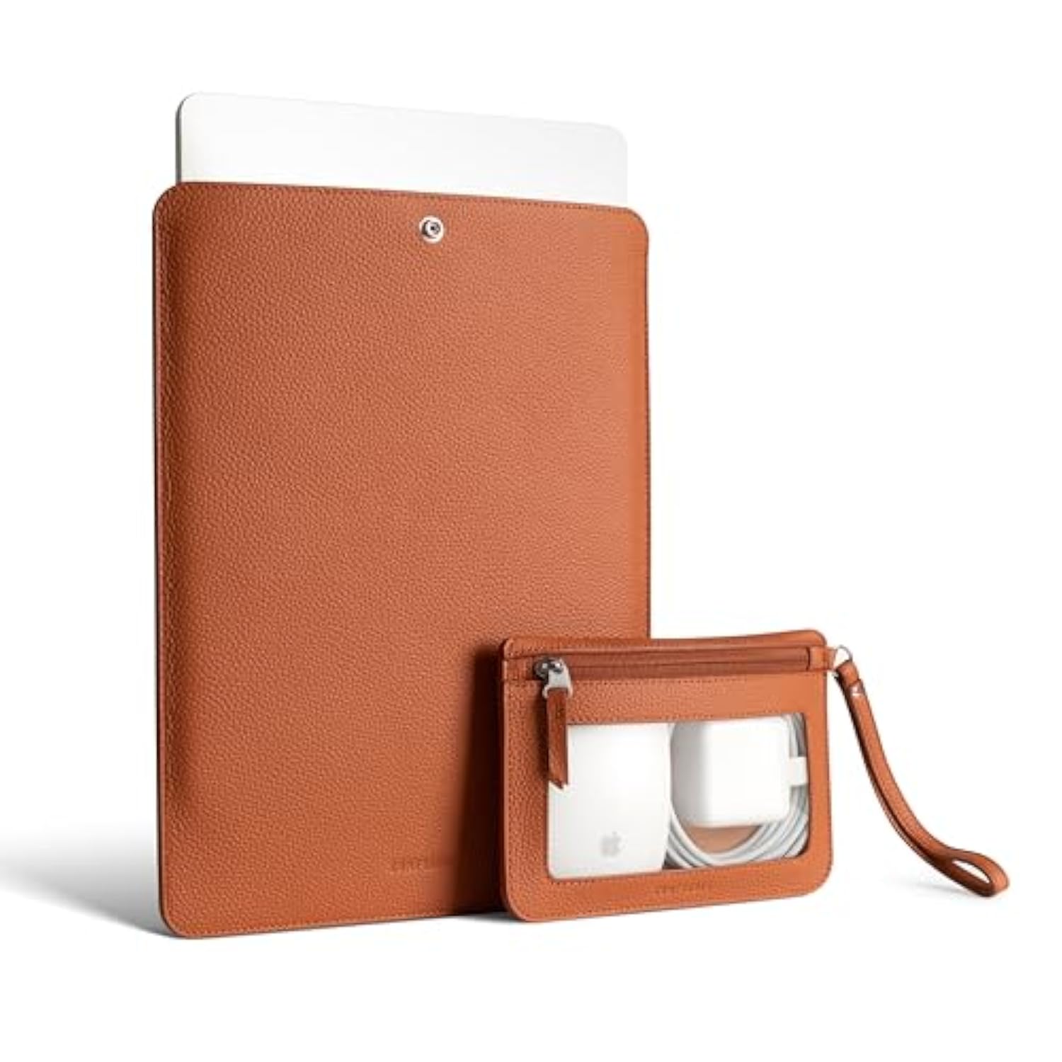 Genuine Leather Laptop Sleeve 13 Inch With Accessory Pouch, Precisely Compatible With Macbook Air M4 M3 M2 M1 2025 & Macbook Pro M2 M1 2022, Brown