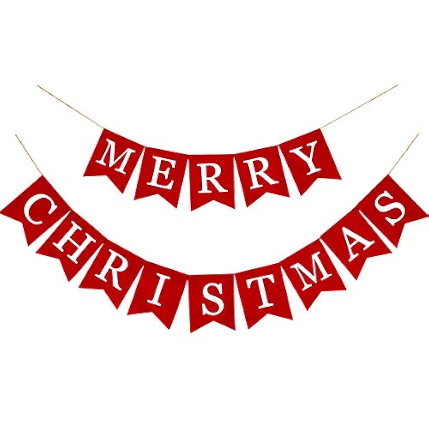 Merry Christmas Canvas Banners, Red Christmas Bunting Garland, Hanging Xmas Decorations For Fireplace Wall (13Ft In Total)