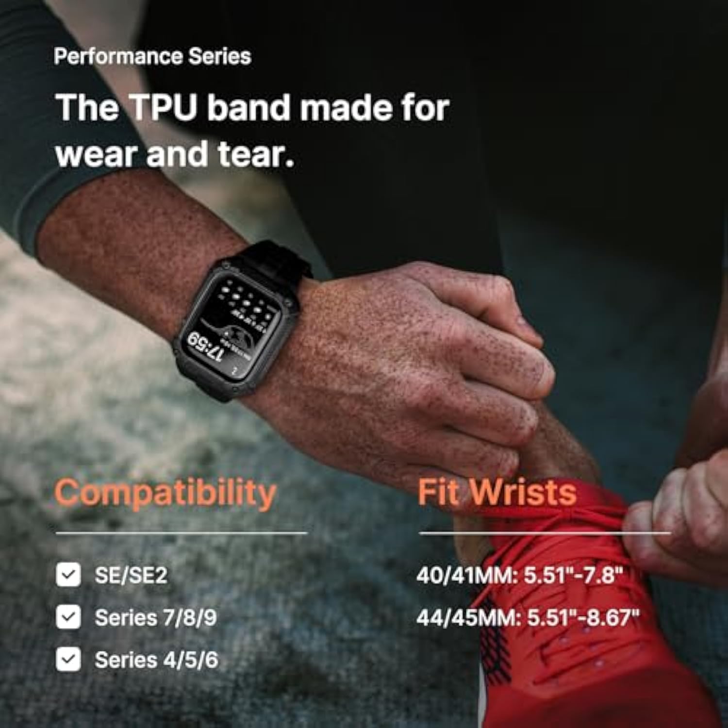 Rugged TPU Apple Watch Strap 44/45mm Military Shockproof with Screen Protector Black