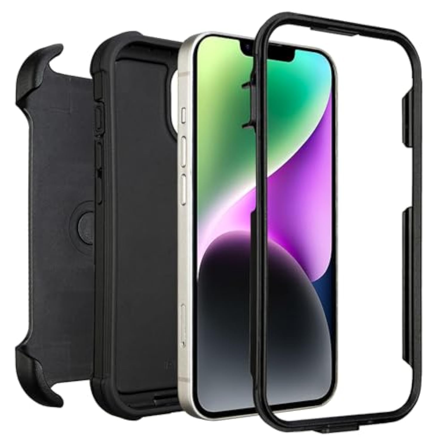 For Defender 14 Case With Belt Clip Holster - Heavy Duty Black Cover With Port Protection & Kickstand,Anti-Drop Rugged For Phone Case 14 Case Protective Black