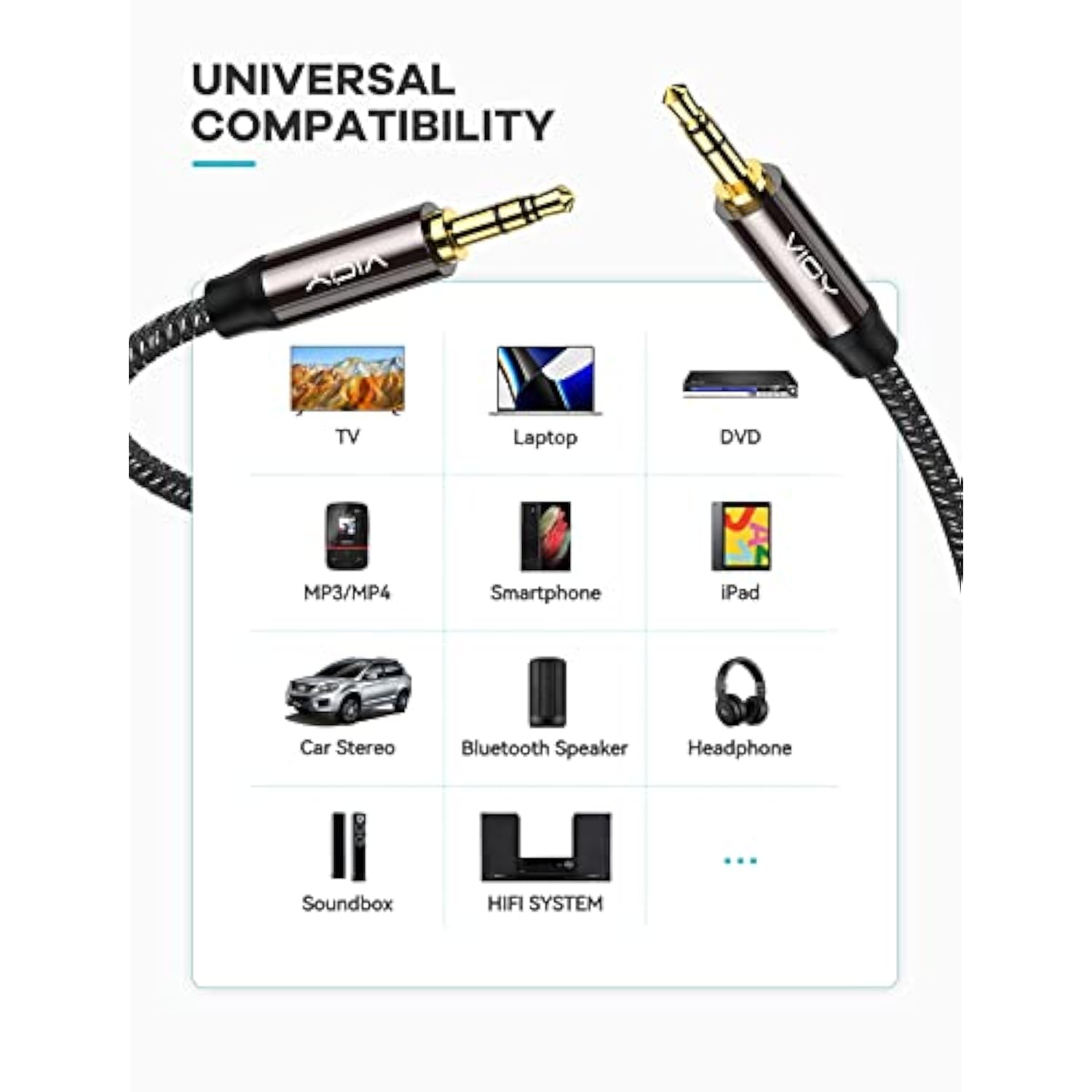 Aux Cable (20 Ft), [Copper Shell, Hi-Fi Sound] 3.5 Mm Male To Male Braided Auxiliary Cord Compatible With Headphone, Smartphone, Home/Car Stereo, Speaker, Echo & More