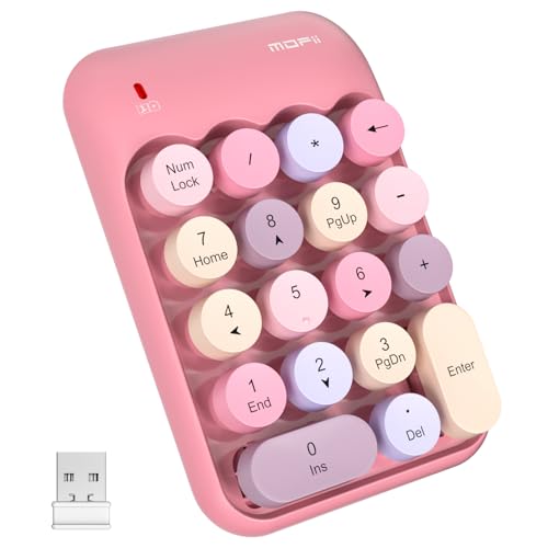 Wireless Number Pads - Pink Numeric Keypad 18 Keys Usb 2.4G Round Keycap Colorful Extensions Keypads, Financial Accounting Portable Numpad 10 Key For Laptop/Pc/Notebook/Surface Pro