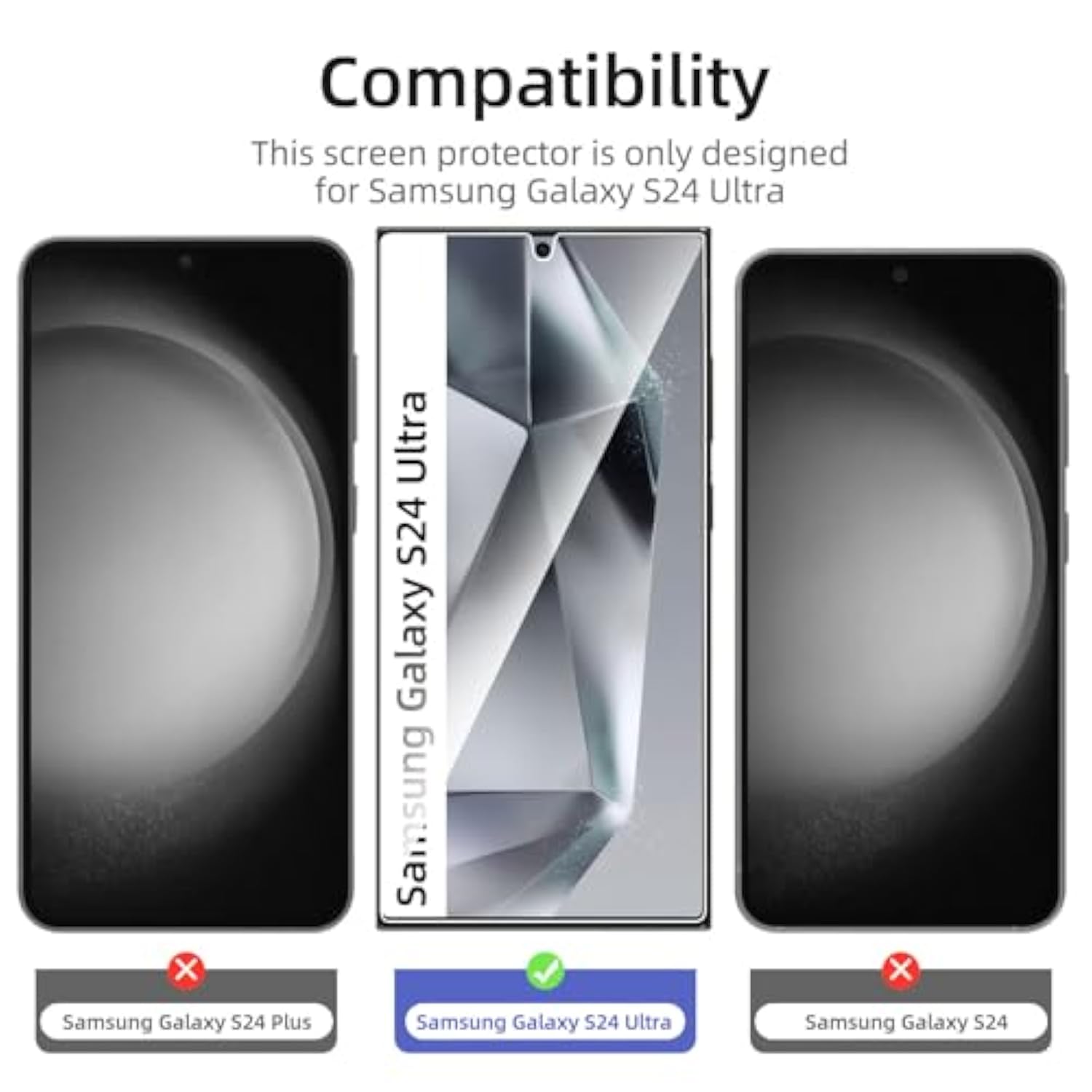 3-Pack Tempered Glass Screen Protector for Samsung Galaxy S24 Ultra Case Friendly