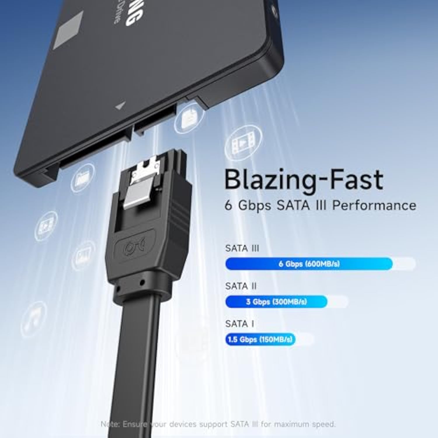 Cable Matters 3-Pack 90 Degree Right Angle SATA Cable 18 Inches (6.0 Gbps SATA