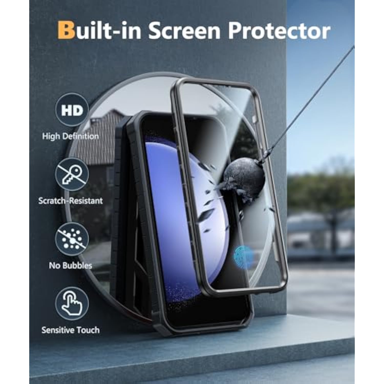 Military Grade Protective Hard Phone Case for Samsung Galaxy S23 FE 5G - Black, Kickstand, Screen Protector, Shockproof TPU Full Protection Drop Proof Phone Cover