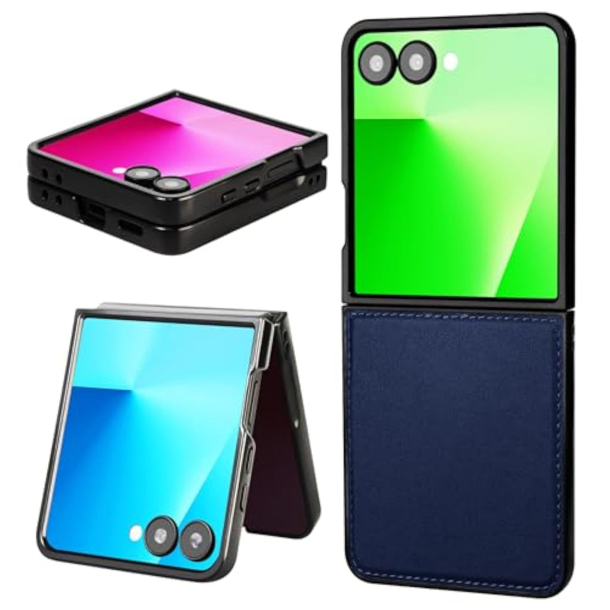 For Galaxy Z Flip 7 Case, Genuine Leather, Slim Fit-Drop & Scratch Resistant Phone Cover For Samsung Galaxy Z Flip7 Leather Case, Pc Shell Ultra, Blue