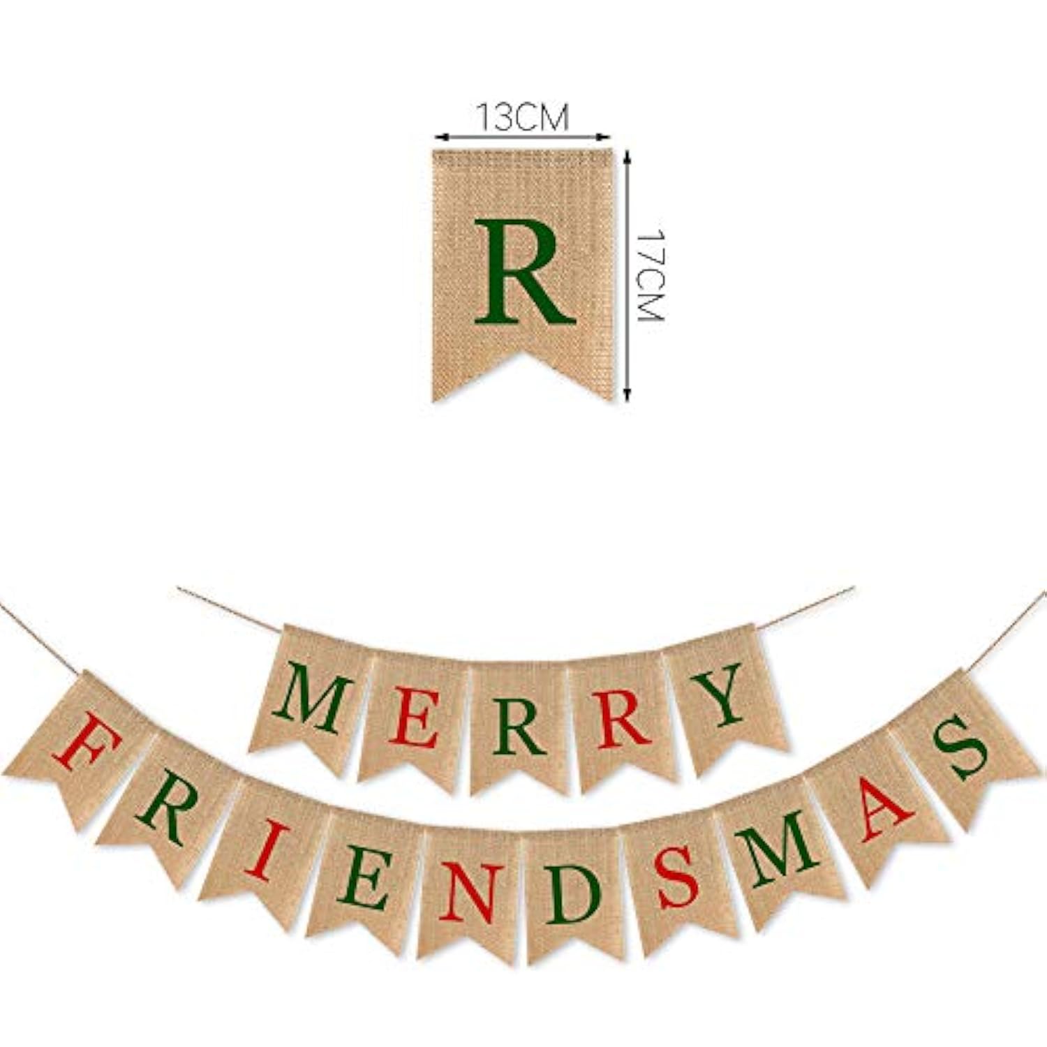 Burlap Merry Friendsmas Banner Christmas Holiday Friends Party Supplies Garland Decoration(Colorful)