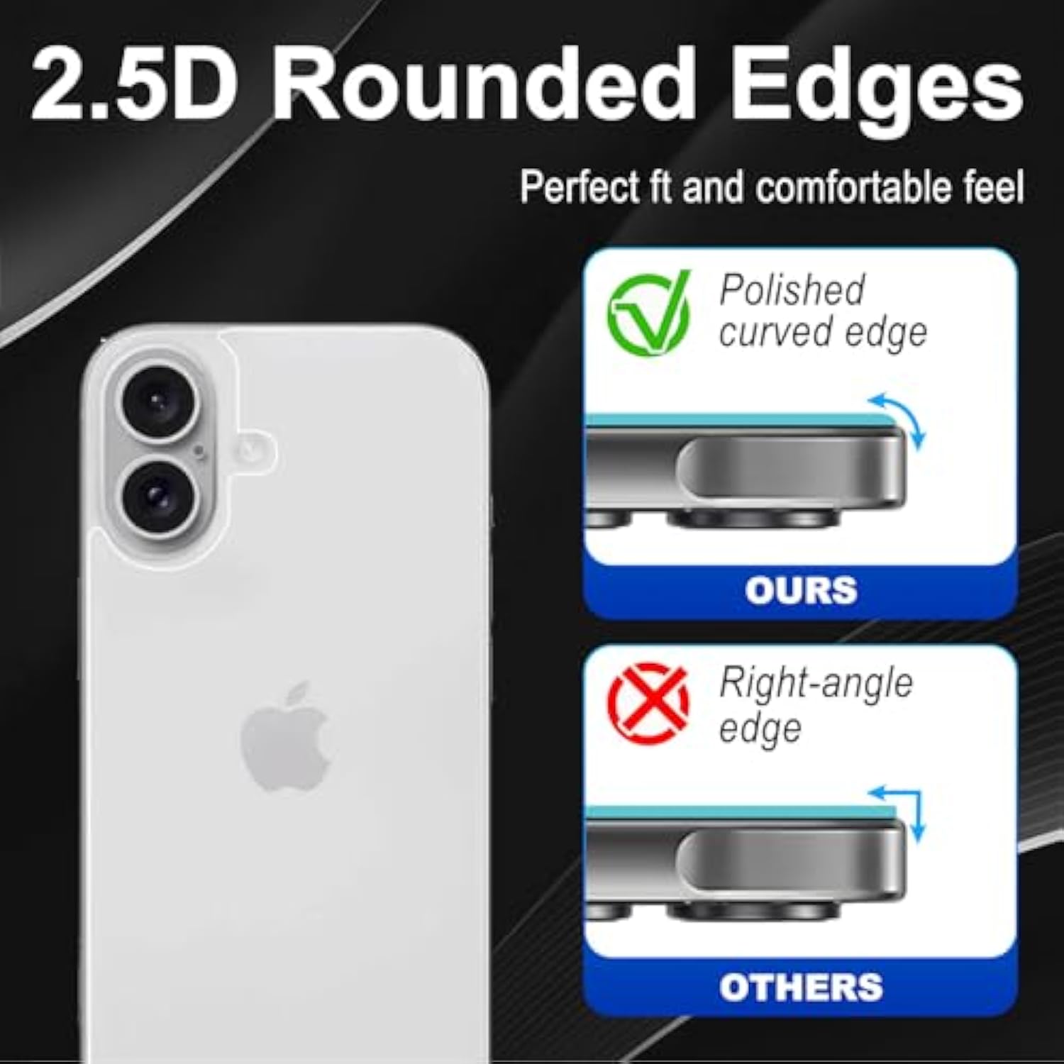 Screen Protector Compatible With Iphone 16, 2 Pcs Back Protector + 2 Pcs Camera Lens Protector, Ultra Hd Glass, Anti-Scratch, Easy Installation