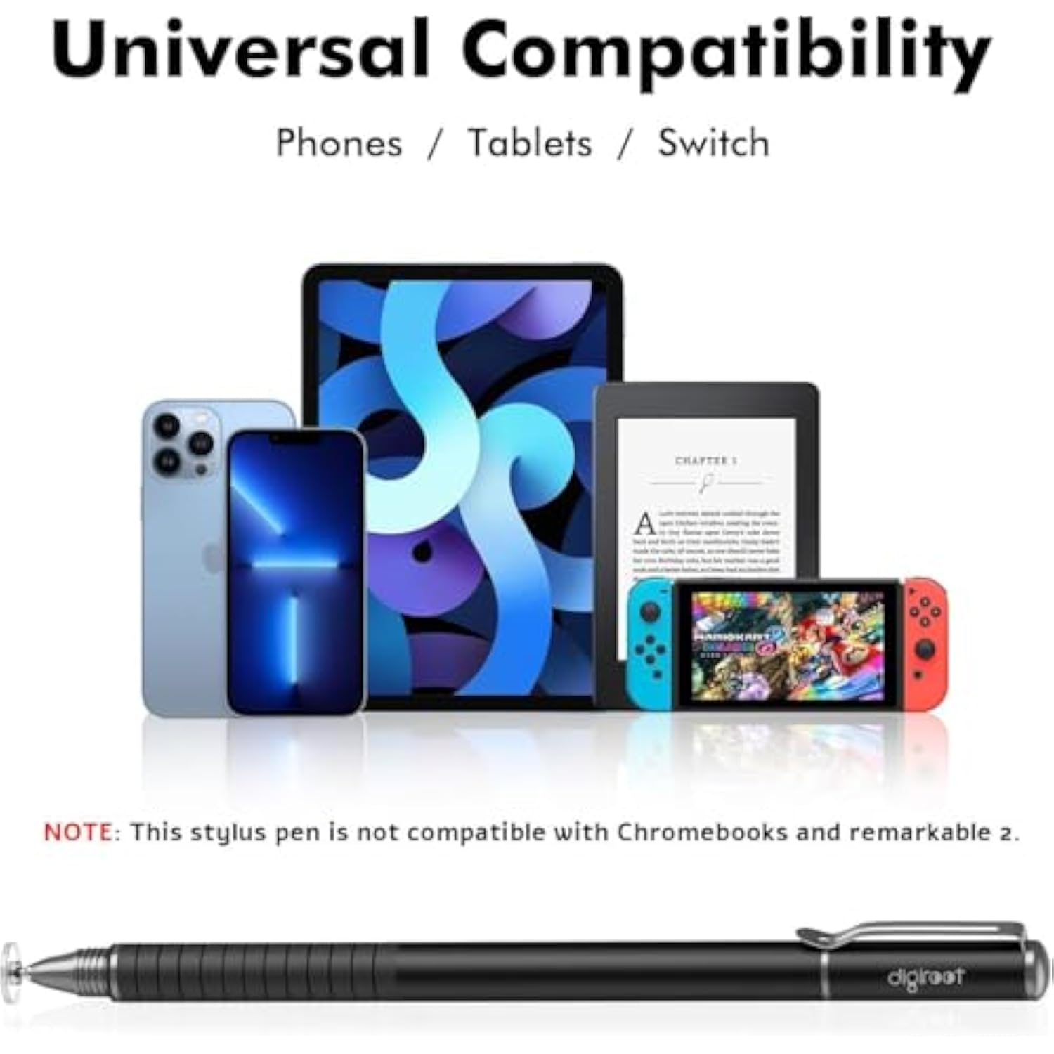 Universal Stylus,[2-In-1] Disc Stylus Pens For All Touch Screens Cell Phones, Ipad, Tablets, Laptops With 6 Replacement Tips(4 Discs, 2 Fiber Tips Included) - (Black)