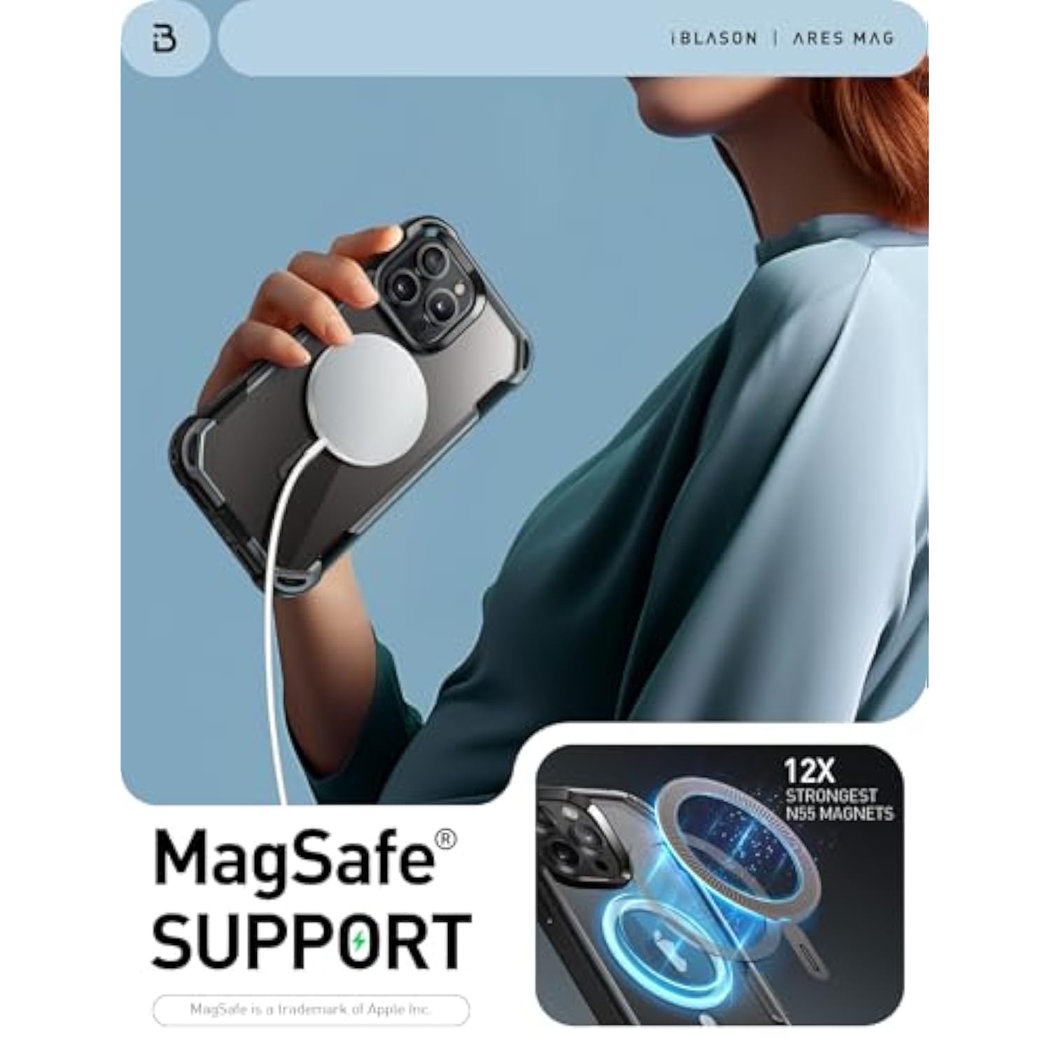 i-Blason Ares Magnetic for iPhone 15 Pro Max Case MagSafe with Built-in Screen Protector [Military-Grade Protection] Clear Slim Full-Body Shockproof Bumper Phone Case for iPhone 15 Pro Max (Black)