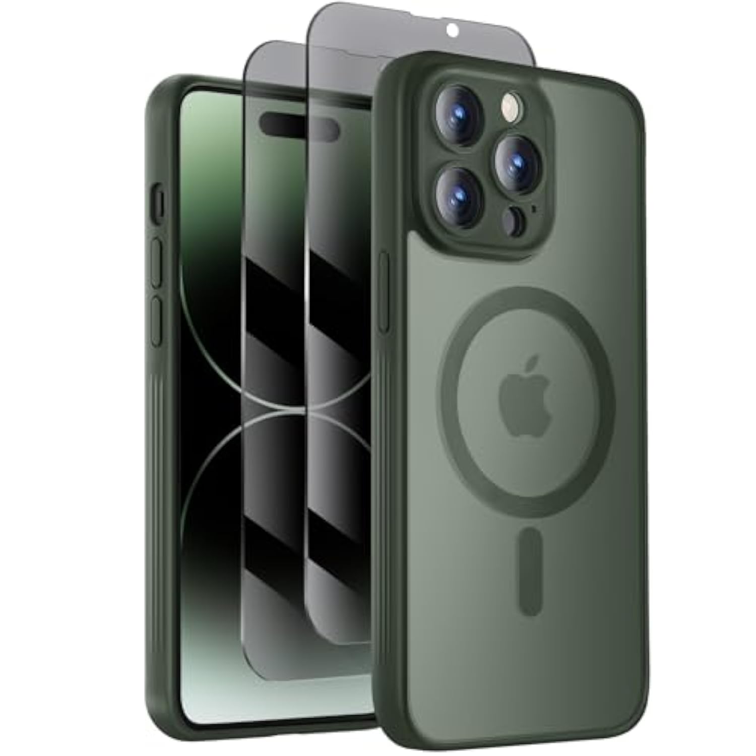 Designed For Iphone 14 Pro Max Case, Compatible With Magsafe, With Privacy Screen Protectors X2, [Camera Protection] [15Ft Military Drop Protection] Shockproof Phone Case, 6.7", Alpine Green