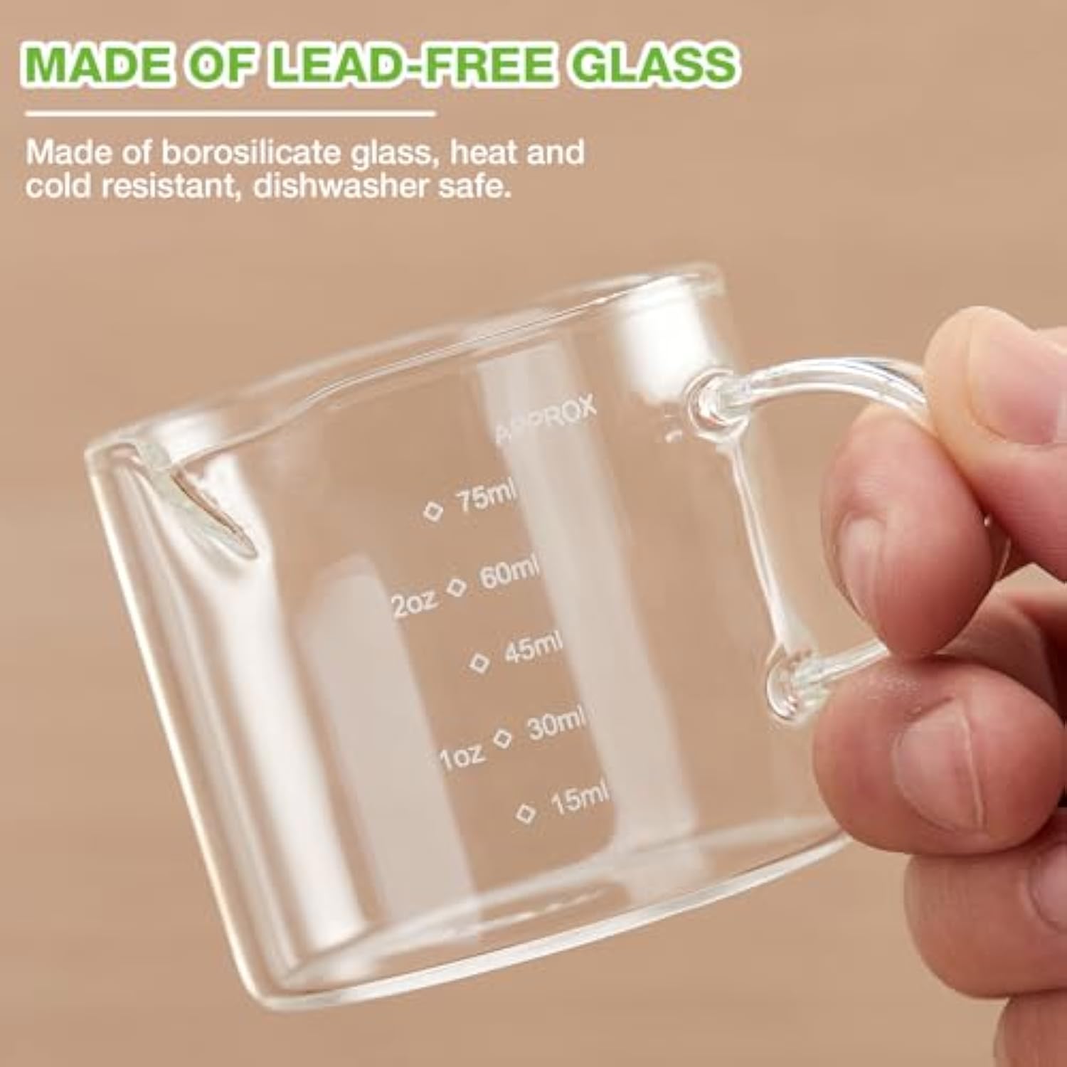 2 Pack Measuring Cups, 75Ml Espresso Cups With Handle, Espresso Shot Glasses With V-Shaped Mouth, Clear Accessories, Milk Frothing Pitcher