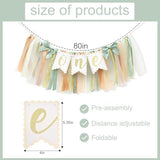 Sage Green One High Chair Banner - Simple 1St Birthday Party Decorations,First Birthday Highchair Garland For Cake Smash,Sage Green Gold Ivory Ribbon Banner,Rustic Party Photo Backdrop
