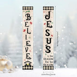 Christmas Jesus Door Banner Porch Sign Jesus Is The Reason For The Season Religious Hanging Decorations Xmas Nativity Scene Black White Buffalo Plaid Banner Flag For Holiday Home Outdoor Wall