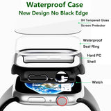 [2 Pack] Waterproof Plated Hard Case for  Watch Series 6 5 4 SE 44mm Tempered Glass Screen Protector Case, [No Black Edge] Full Coverage
