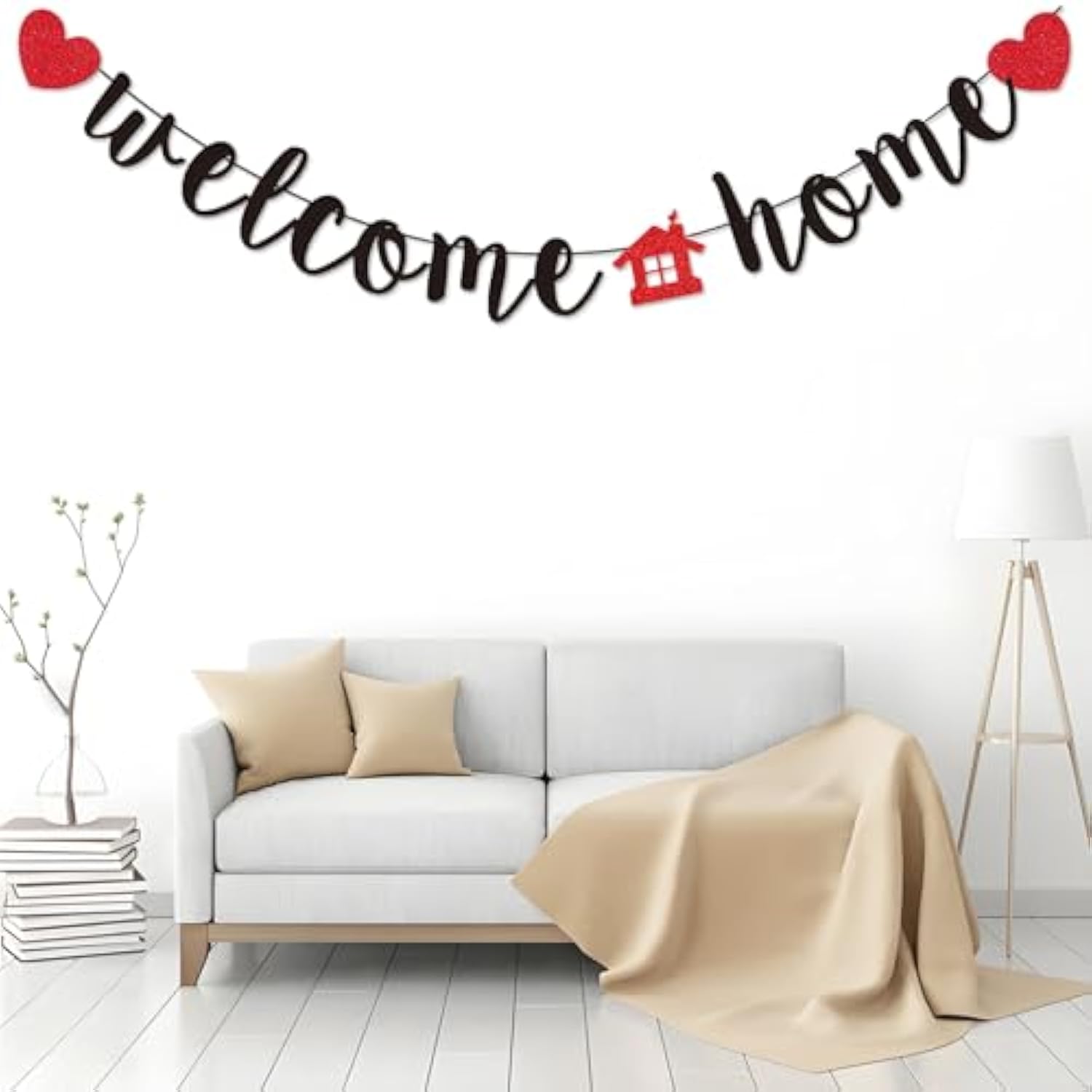 Black Welcome Home Banner Glittery Decoration for Housewarmings & Celebrations