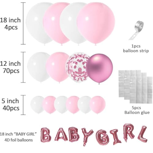 Pink And White Balloon Arch Garland Kit-121 Pcs 5+12+18 Inch White Pink Baby Girl Balloons For Baby Girl Shower Decorations Birthday Engagement Party Gender Reveal Balloons Decoration